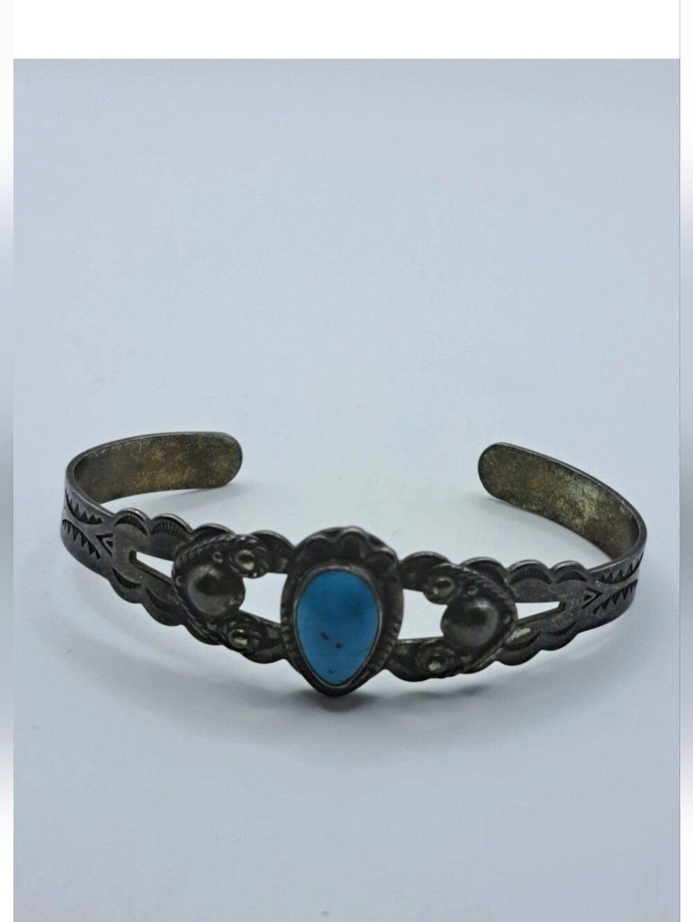 Vintage Sterling Silver Bracelet With Turquoise Stone Size 6